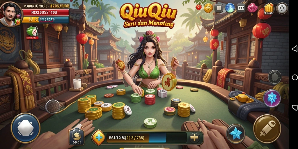 Tampilan gameplay seru di 8768 yang menampilkan kartu QiuQiu.
