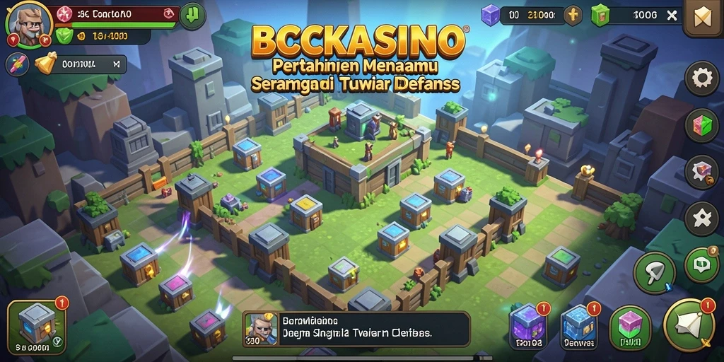 Tampilan gameplay seru di BCKASINO saat mempertahankan menara dari serangan musuh.