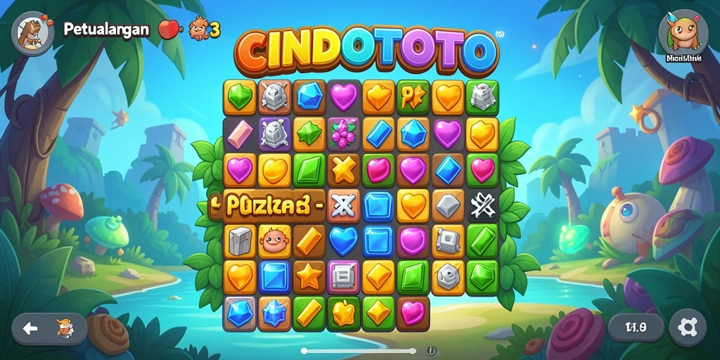 Tampilan gameplay CINDOTOTO yang penuh warna dan menarik.