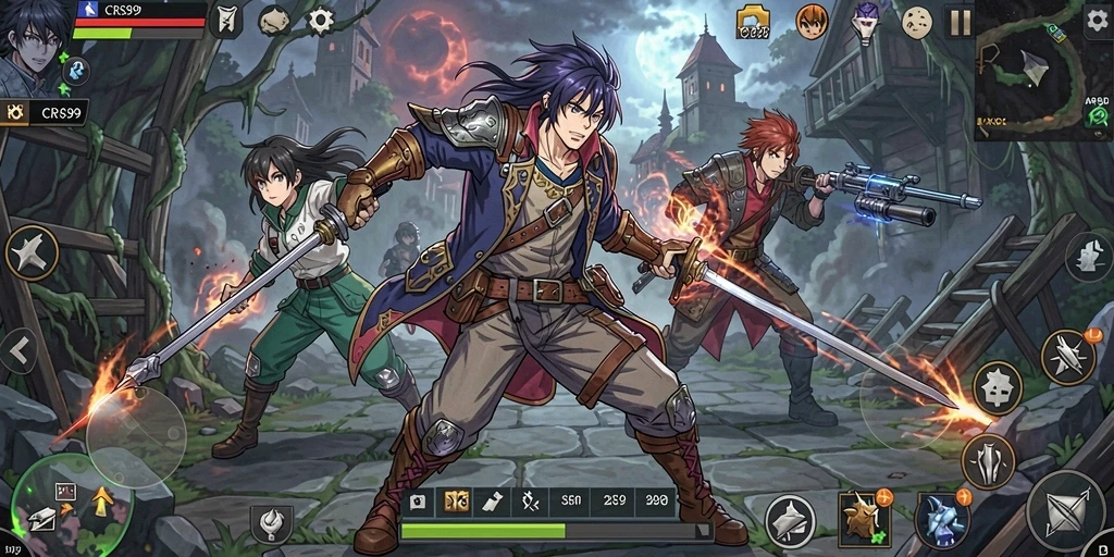 Screenshot dari gameplay <strong>CRS99</strong> yang menampilkan aksi petualangan anime.