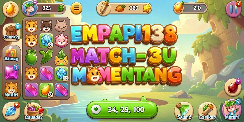 Screenshot gameplay EMPATI138 menampilkan elemen-elemen berwarna yang sedang dicocokkan.