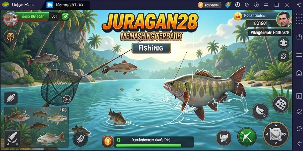 Screenshot utama gameplay JURAGAN28 dengan aksi memancing menarik.