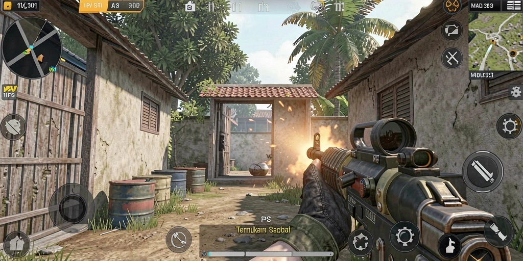 Tampilan gameplay intens dalam MADU303 dengan pertempuran seru.