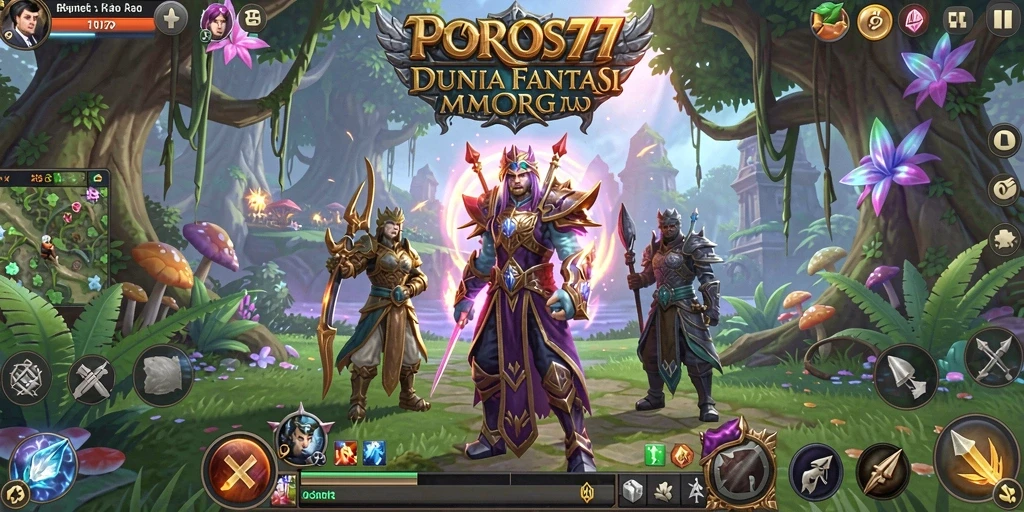 Tangkapan layar gameplay POROS77 menampilkan pertarungan seru antar karakter.