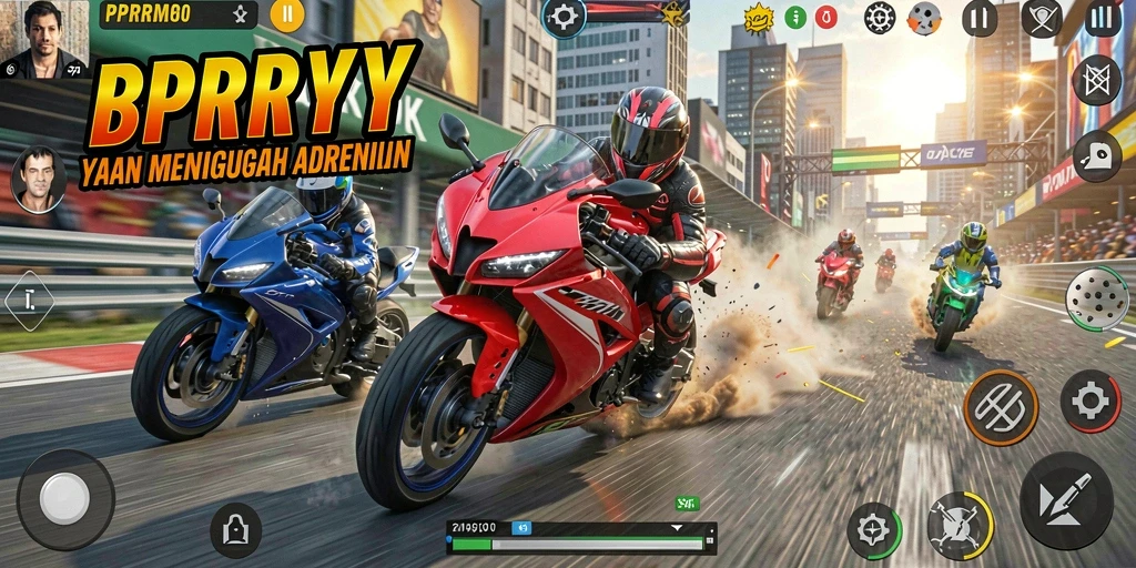 Gameplay balapan motor yang seru dan mendebarkan.