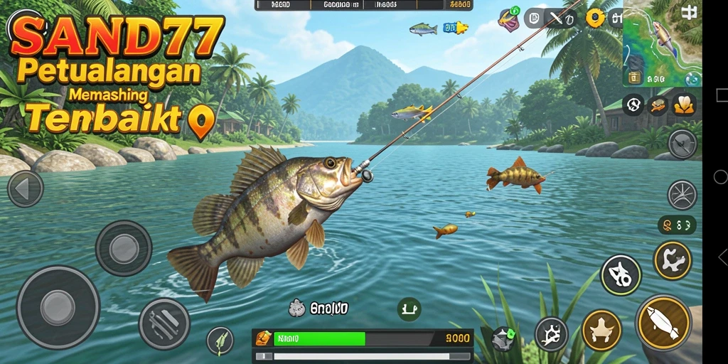 Tampilan gameplay SAND77 menunjukkan petualangan memancing yang mengasyikkan.
