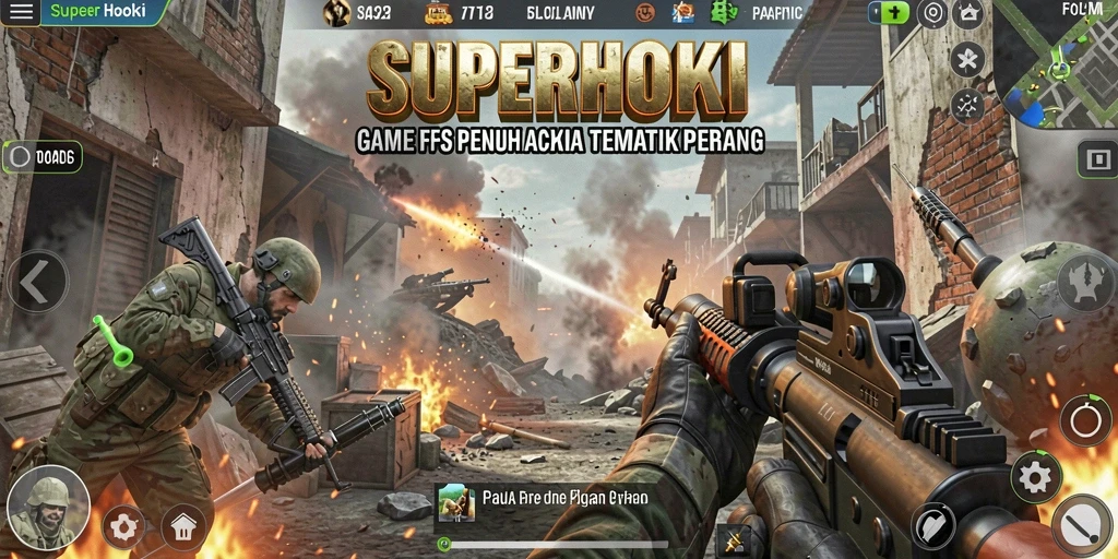 Tangkapan layar SUPERHOKI menampilkan aksi menembak yang mendebarkan.